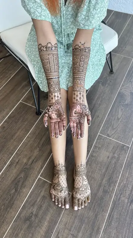 Detail of bridal foot mehndi up to the ankle